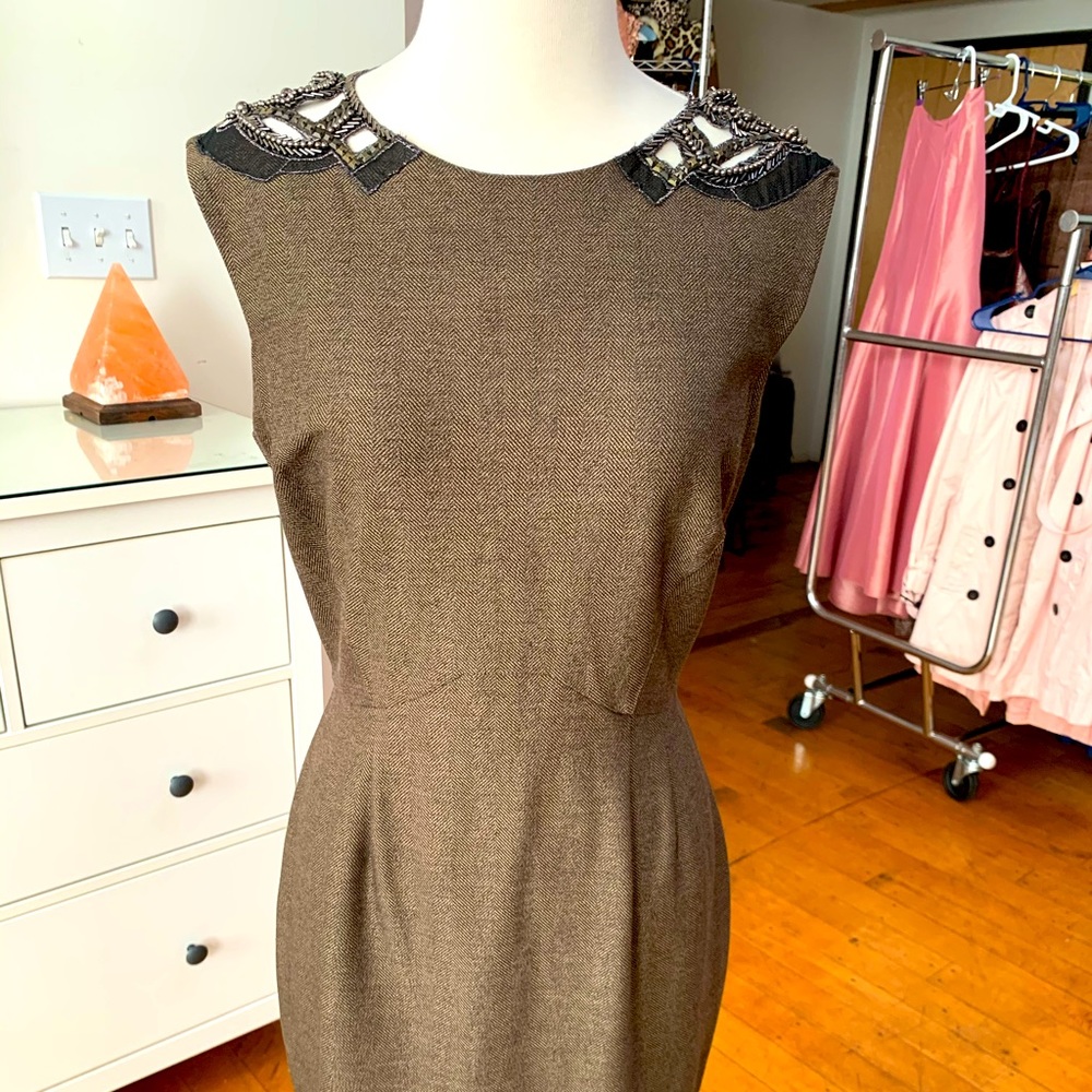 Brown Beaded Sheath Dress